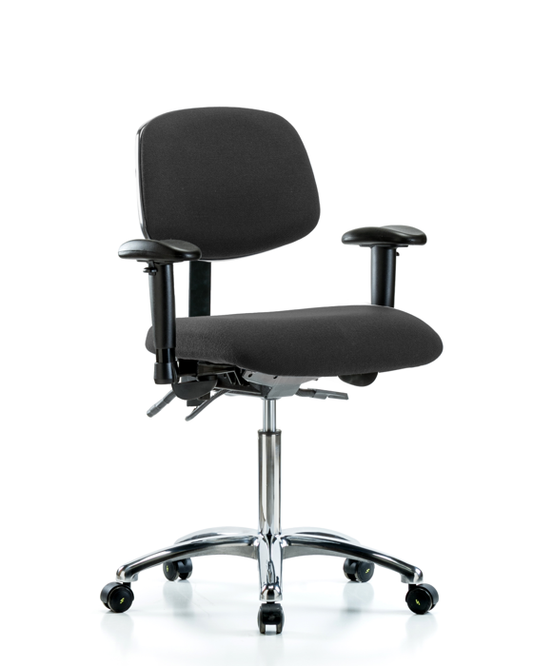 Blue Ridge Ergonomics ESD-FMBCH-CR-T1-A1-NF-EC-ESDBLK Fabric ESD Chair - Medium Bench Height with Seat Tilt, Adjustable Arms, & ESD Casters in ESD Black Fabric