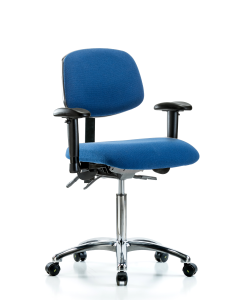 Blue Ridge Ergonomics ESD-FMBCH-CR-T1-A1-NF-EC-ESDBLU Fabric ESD Chair - Medium Bench Height with Seat Tilt, Adjustable Arms, & ESD Casters in ESD Blue Fabric