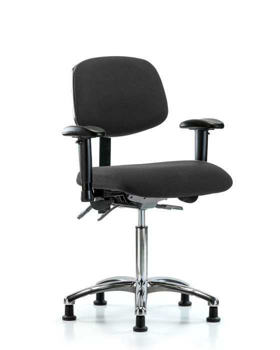 Blue Ridge Ergonomics ESD-FMBCH-CR-T1-A1-NF-EG-ESDBLK Fabric ESD Chair - Medium Bench Height with Seat Tilt, Adjustable Arms, & ESD Stationary Glides in ESD Black Fabric