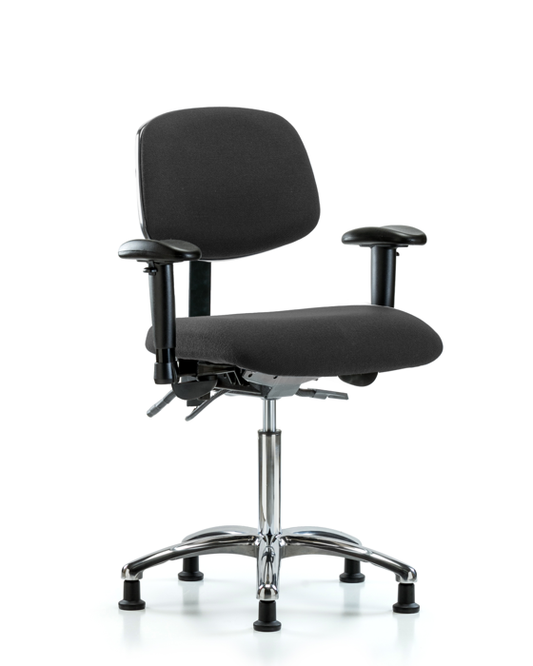 Blue Ridge Ergonomics ESD-FMBCH-CR-T1-A1-NF-EG-ESDBLK Fabric ESD Chair - Medium Bench Height with Seat Tilt, Adjustable Arms, & ESD Stationary Glides in ESD Black Fabric