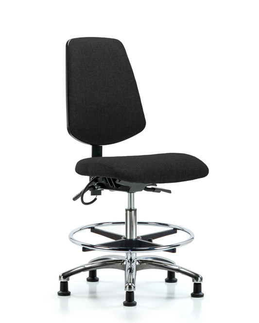 Blue Ridge Ergonomics ESD-FMBCH-MB-CR-T0-A0-CF-EG-ESDBLK Fabric ESD Chair - Medium Bench Height with Medium Back, Chrome Foot Ring, & ESD Stationary Glides in ESD Black Fabric