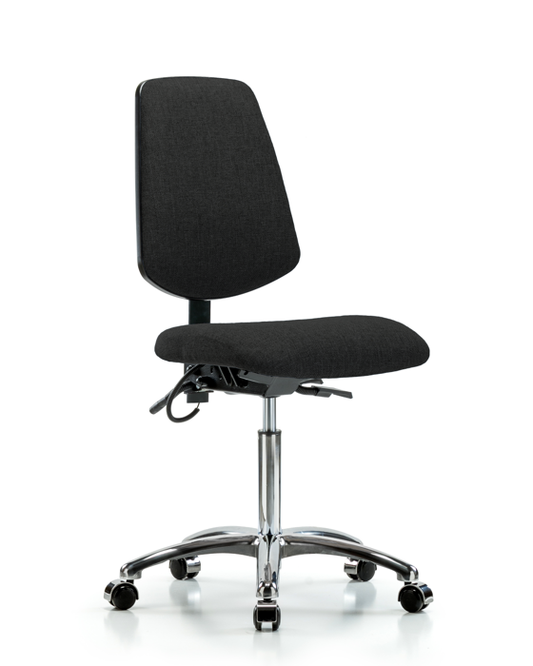 Blue Ridge Ergonomics ESD-FMBCH-MB-CR-T0-A0-NF-EC-ESDBLK Fabric ESD Chair - Medium Bench Height with Medium Back & ESD Casters in ESD Black Fabric