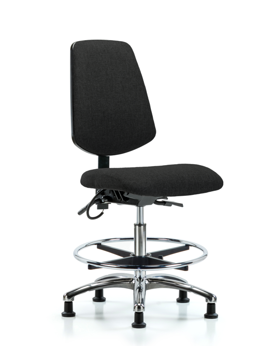 Blue Ridge Ergonomics ESD-FMBCH-MB-CR-T1-A0-CF-EG-ESDBLK Fabric ESD Chair - Medium Bench Height with Medium Back, Seat Tilt, Chrome Foot Ring, & ESD Stationary Glides in ESD Black Fabric