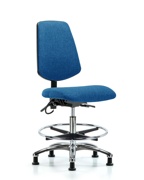 Blue Ridge Ergonomics ESD-FMBCH-MB-CR-T1-A0-CF-EG-ESDBLU Fabric ESD Chair - Medium Bench Height with Medium Back, Seat Tilt, Chrome Foot Ring, & ESD Stationary Glides in ESD Blue Fabric