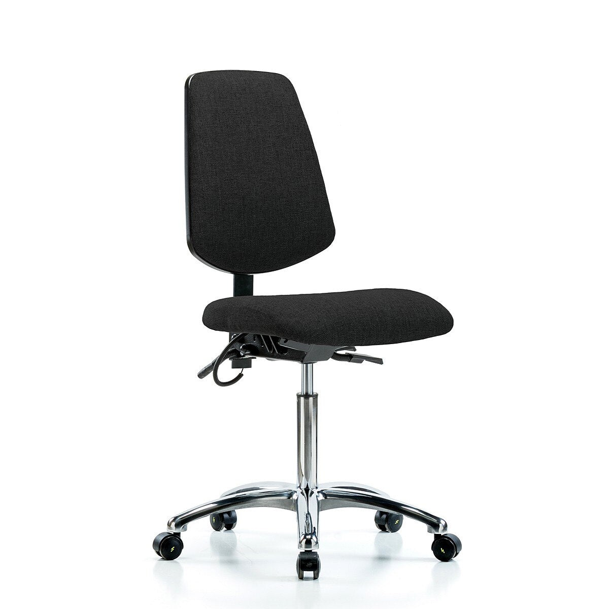 Blue Ridge Ergonomics ESD-FMBCH-MB-CR-T1-A0-NF-EC-ESDBLK Fabric ESD Chair - Medium Bench Height with Medium Back, Seat Tilt, & ESD Casters in ESD Black Fabric