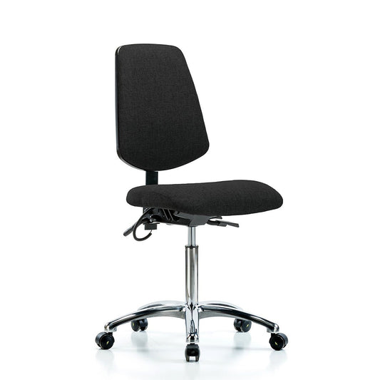 Blue Ridge Ergonomics ESD-FMBCH-MB-CR-T1-A0-NF-EC-ESDBLK Fabric ESD Chair - Medium Bench Height with Medium Back, Seat Tilt, & ESD Casters in ESD Black Fabric