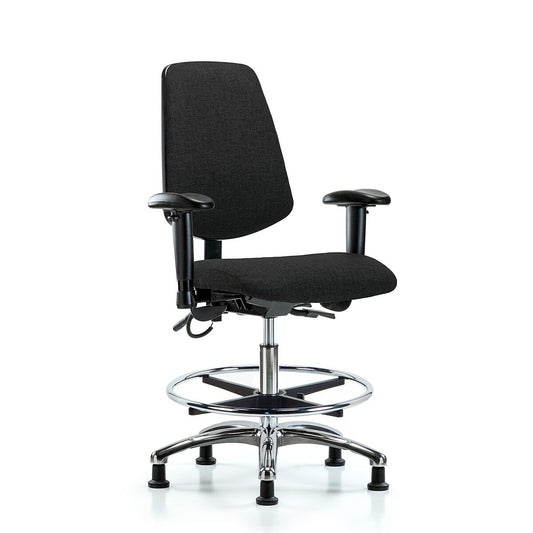 Blue Ridge Ergonomics ESD-FMBCH-MB-CR-T1-A1-CF-EG-ESDBLK Fabric ESD Chair - Medium Bench Height with Medium Back, Seat Tilt, Adjustable Arms, Chrome Foot Ring, & ESD Stationary Glides in ESD Black Fabric