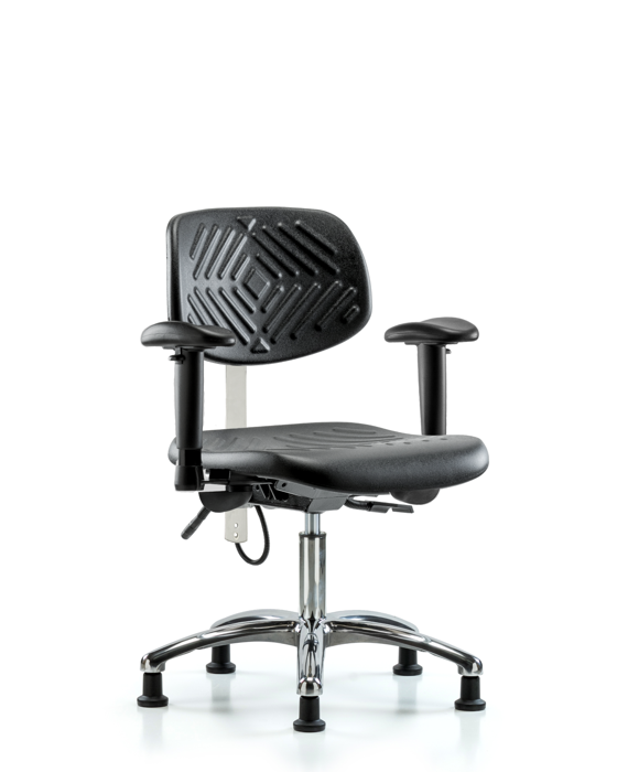 Blue Ridge Ergonomics ESD-PDHCH-CR-T0-A1-EG Polyurethane ESD Chair - Desk Height with Adjustable Arms & ESD Stationary Glides