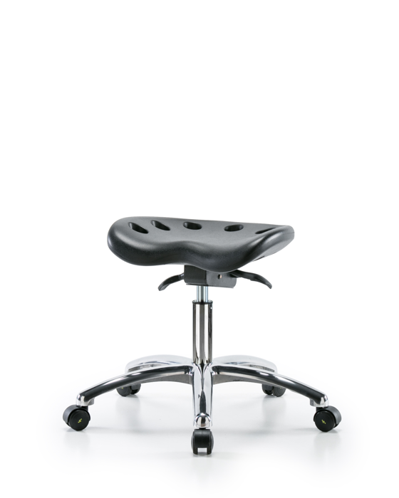 Blue Ridge Ergonomics ESD-PTDHSO-CR-EC Polyurethane ESD Tractor Sit-Stand Stool Chrome - Desk Height with ESD Casters in ESD Black Polyurethane