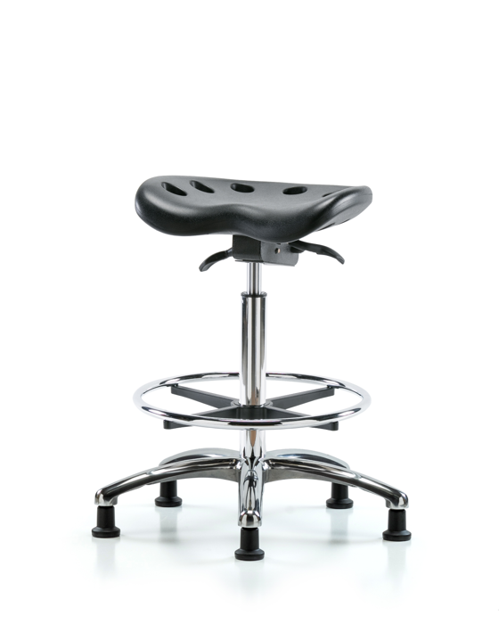 Blue Ridge Ergonomics ESD-PTHBST-CR-CF-EG Polyurethane ESD Tractor Sit-Stand with Chrome Foot Ring & ESD Stationary Glides in ESD Black Polyurethane