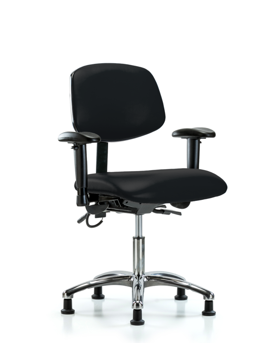 Blue Ridge Ergonomics ESD-VDHCH-CR-T0-A1-EG-ESDBLK Vinyl ESD Chair - Desk Height with Adjustable Arms & ESD Stationary Glides in ESD Black Vinyl