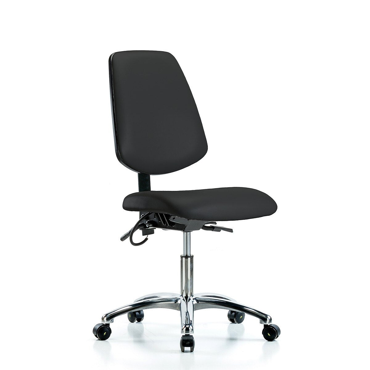 Blue Ridge Ergonomics ESD-VDHCH-MB-CR-T0-A0-EC-ESDBLK Vinyl ESD Chair - Desk Height with Medium Back & ESD Casters in ESD Black Vinyl