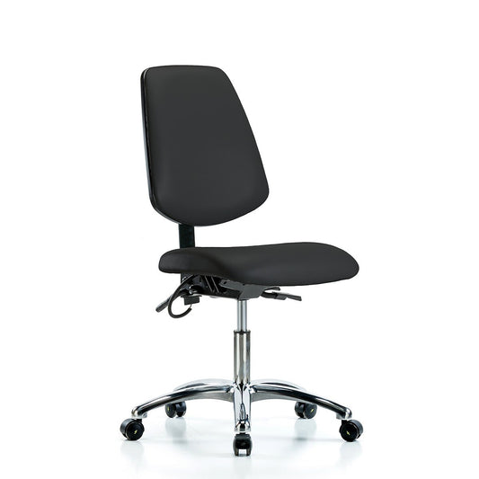 Blue Ridge Ergonomics ESD-VDHCH-MB-CR-T0-A0-EC-ESDBLK Vinyl ESD Chair - Desk Height with Medium Back & ESD Casters in ESD Black Vinyl