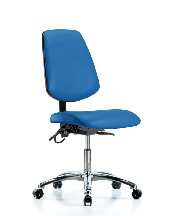 Blue Ridge Ergonomics ESD-VDHCH-MB-CR-T0-A0-EC-ESDBLU Vinyl ESD Chair - Desk Height with Medium Back & ESD Casters in ESD Blue Vinyl