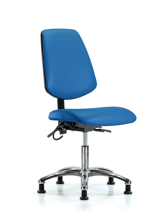Blue Ridge Ergonomics ESD-VDHCH-MB-CR-T0-A0-EG-ESDBLU Vinyl ESD Chair - Desk Height with Medium Back & ESD Stationary Glides in ESD Blue Vinyl