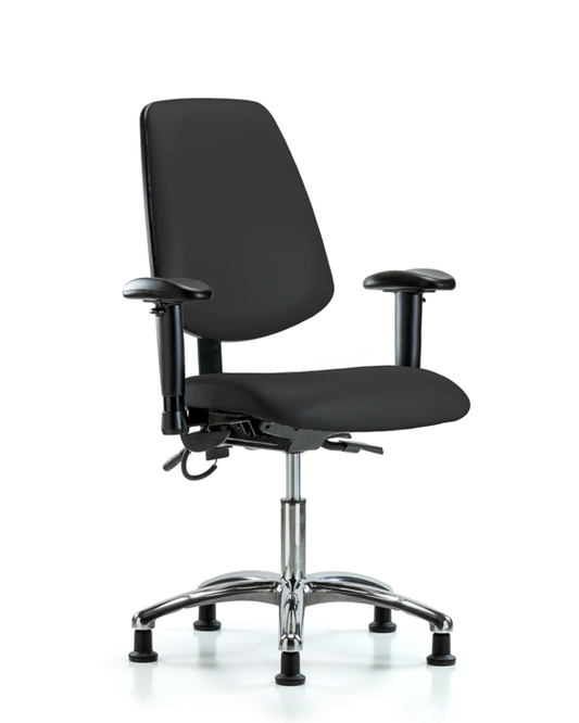 Blue Ridge Ergonomics ESD-VDHCH-MB-CR-T0-A1-EG-ESDBLK Vinyl ESD Chair - Desk Height with Medium Back, Adjustable Arms, & ESD Stationary Glides in ESD Black Vinyl