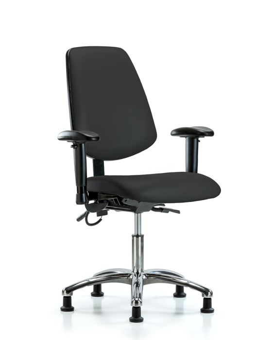 Blue Ridge Ergonomics ESD-VDHCH-MB-CR-T1-A1-EG-ESDBLK Vinyl ESD Chair - Desk Height with Medium Back, Seat Tilt, Adjustable Arms, & ESD Stationary Glides in ESD Black Vinyl