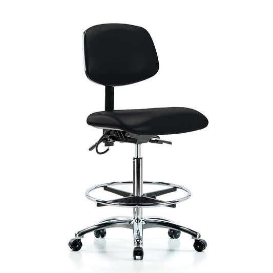 Blue Ridge Ergonomics ESD-VHBCH-CR-T1-A0-CF-EC-ESDBLK Vinyl ESD Chair - High Bench Height with Seat Tilt, Chrome Foot Ring, & ESD Casters in ESD Black Vinyl
