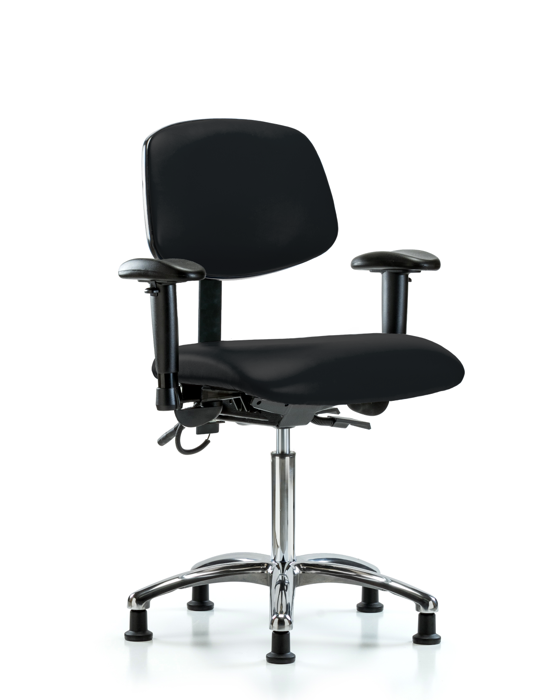 Blue Ridge Ergonomics ESD-VMBCH-CR-T0-A1-NF-EG-ESDBLK Vinyl ESD Chair - Medium Bench Height with Adjustable Arms & ESD Stationary Glides in ESD Black Vinyl