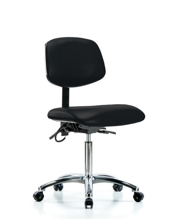 Blue Ridge Ergonomics ESD-VMBCH-CR-T1-A0-NF-EC-ESDBLK Vinyl ESD Chair - Medium Bench Height with Seat Tilt & ESD Casters in ESD Black Vinyl