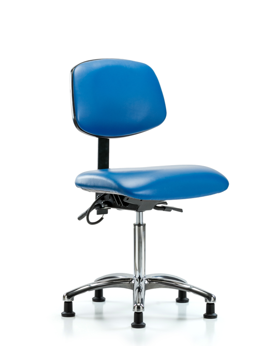 Blue Ridge Ergonomics ESD-VMBCH-CR-T1-A0-NF-EG-ESDBLU Vinyl ESD Chair - Medium Bench Height with Seat Tilt & ESD Stationary Glides in ESD Blue Vinyl