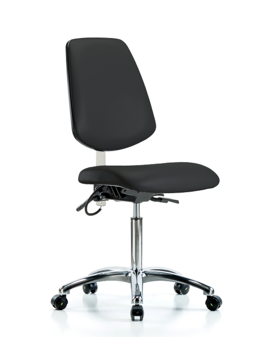 Blue Ridge Ergonomics ESD-VMBCH-MB-CR-T0-A0-NF-EC-ESDBLK Vinyl ESD Chair - Medium Bench Height with Medium Back & ESD Casters in ESD Black Vinyl