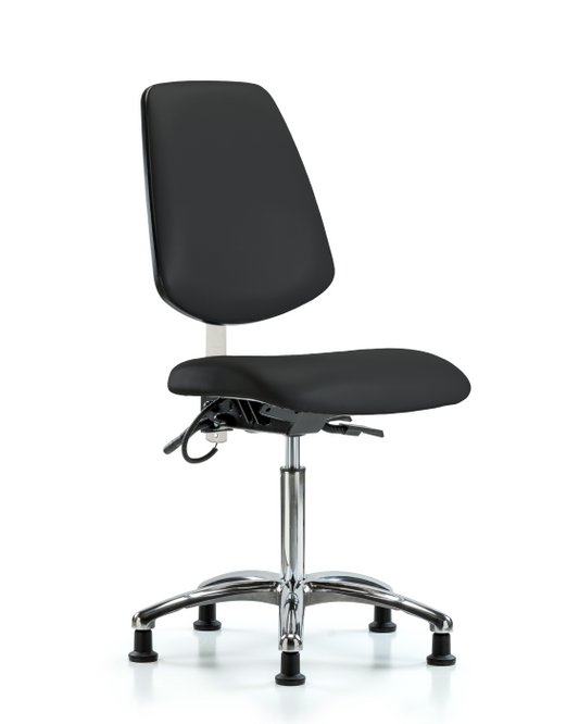 Blue Ridge Ergonomics ESD-VMBCH-MB-CR-T0-A0-NF-EG-ESDBLK Vinyl ESD Chair - Medium Bench Height with Medium Back & ESD Stationary Glides in ESD Black Vinyl