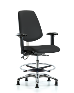 Blue Ridge Ergonomics ESD-VMBCH-MB-CR-T1-A1-CF-EG-ESDBLK Vinyl ESD Chair - Medium Bench Height with Medium Back, Seat Tilt, Adjustable Arms, Chrome Foot Ring, & ESD Stationary Glides in ESD Black Vinyl