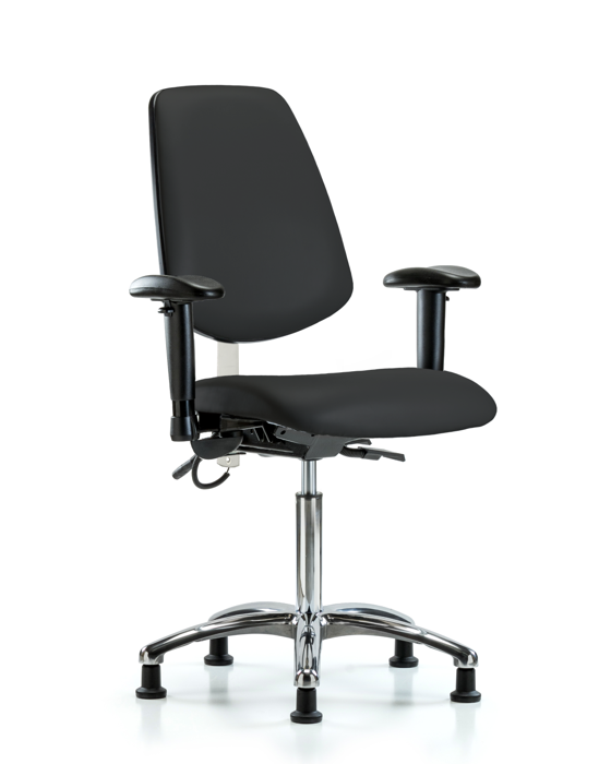 Blue Ridge Ergonomics ESD-VMBCH-MB-CR-T1-A1-NF-EG-ESDBLK Vinyl ESD Chair - Medium Bench Height with Medium Back, Seat Tilt, Adjustable Arms, & ESD Stationary Glides in ESD Black Vinyl