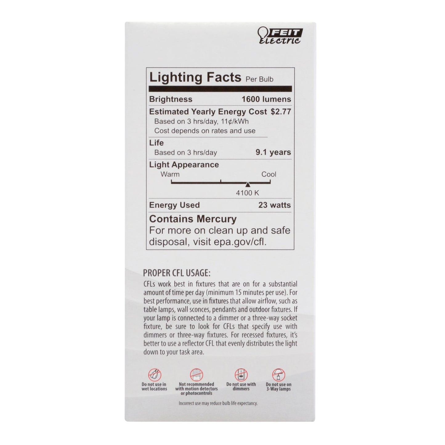 Feit Electric ESL23TM/ECO/41K 23W (100W Replacement) Cool White (4100K) Twist E26 Base CFL Light Bulb