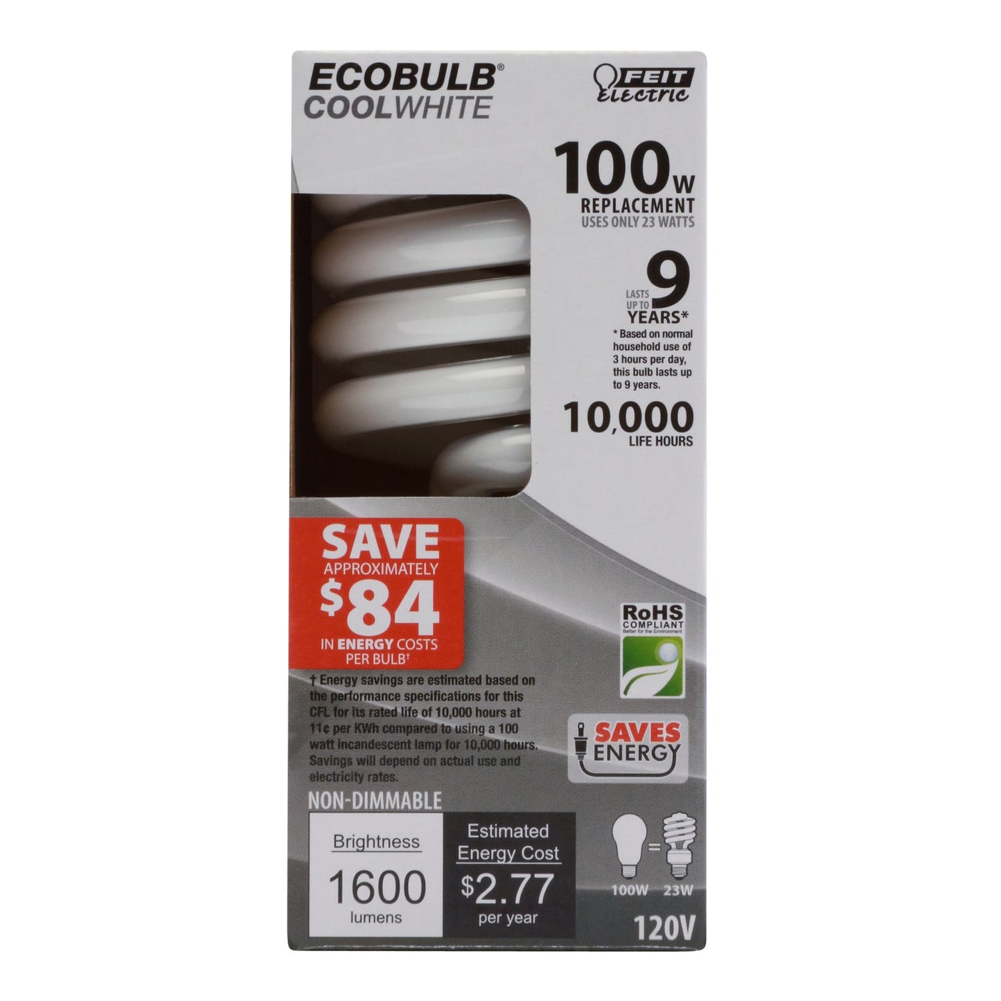 Feit Electric ESL23TM/ECO/41K 23W (100W Replacement) Cool White (4100K) Twist E26 Base CFL Light Bulb