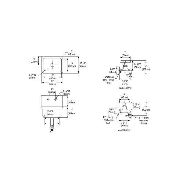 Elkay ESS2118C Stainless Steel 21" x 17-1/2" x 12 Wall Hung Service Sink Kit