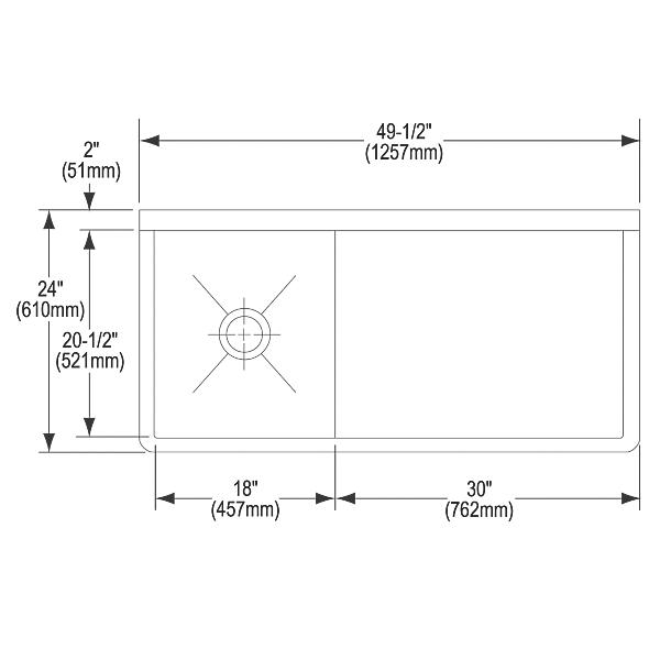 Elkay ESS4924R2 Stainless Steel 49-1/2" x 24" x 10 Wall Hung Service Sink
