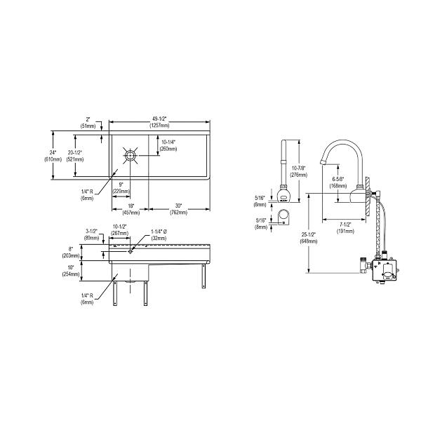 Elkay ESS4924RSACC Stainless Steel 49-1/2" x 24" x 10 Wall Hung Service Sink Kit