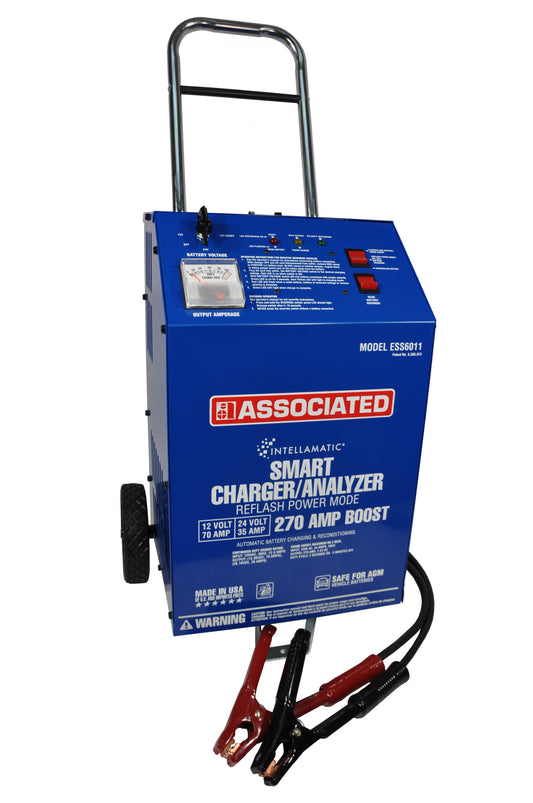 Associated Equipment ESS6011 Charger/Analyzer 12/24V 70/35Amp 200Amp Boost,Intellamatic, Wheels (Ess)