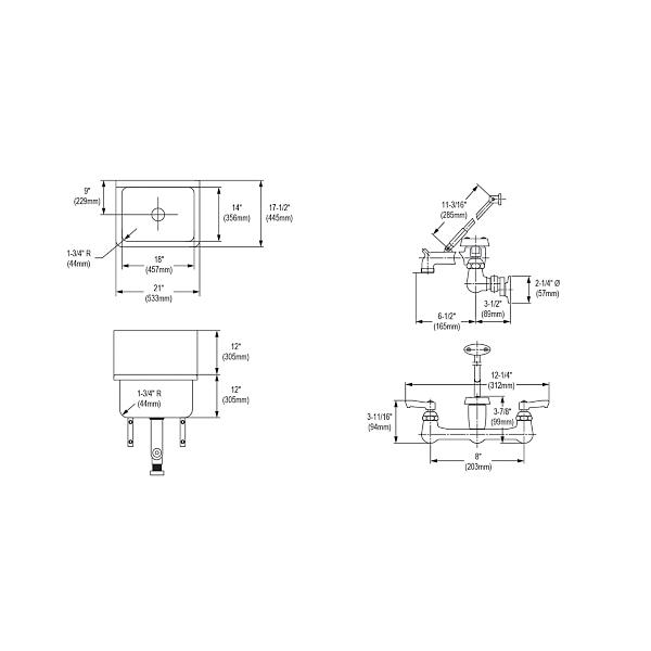 Elkay ESSW2118C Stainless Steel 21" x 17-1/2" x 12 Wall Hung Service Sink Kit