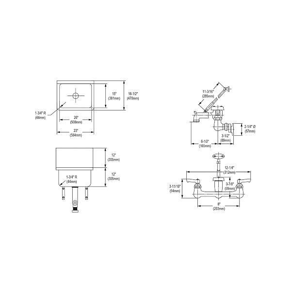 Elkay ESSW2319C Stainless Steel 23" x 18-1/2" x 12 Wall Hung Service Sink Kit