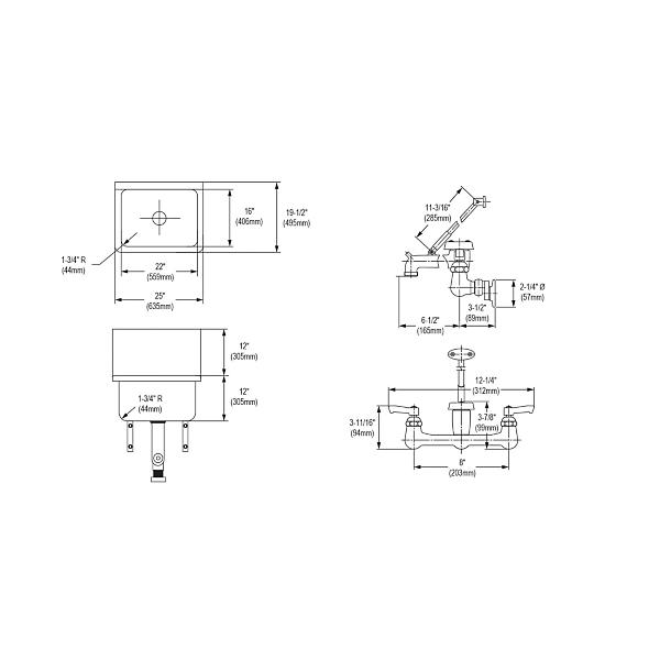 Elkay ESSW2520C Stainless Steel 25" x 19-1/2" x 12 Wall Hung Service Sink Kit