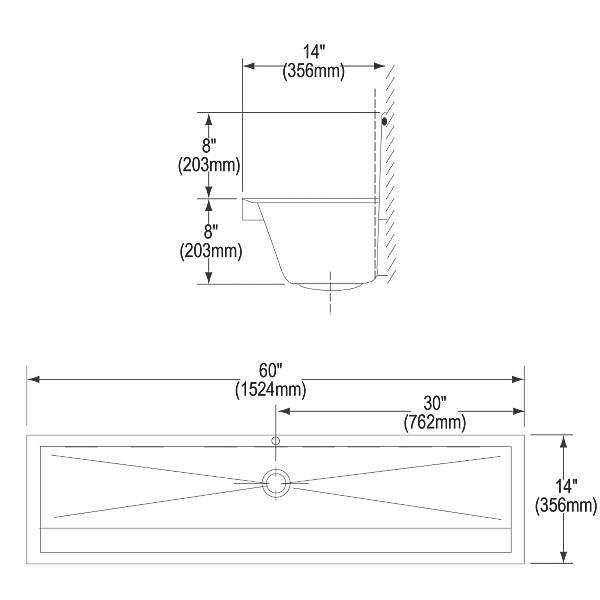 Elkay EUH6014C Stainless Steel 60" x 14" x 8" Wall Hung Multiple Station Urinal Kit