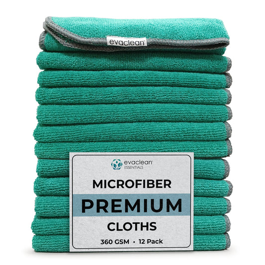 EarthSafe EVEMFBR-GN Evaclean Premium Microfiber Cleaning Cloth 16"x16" - Green - 12 Pack