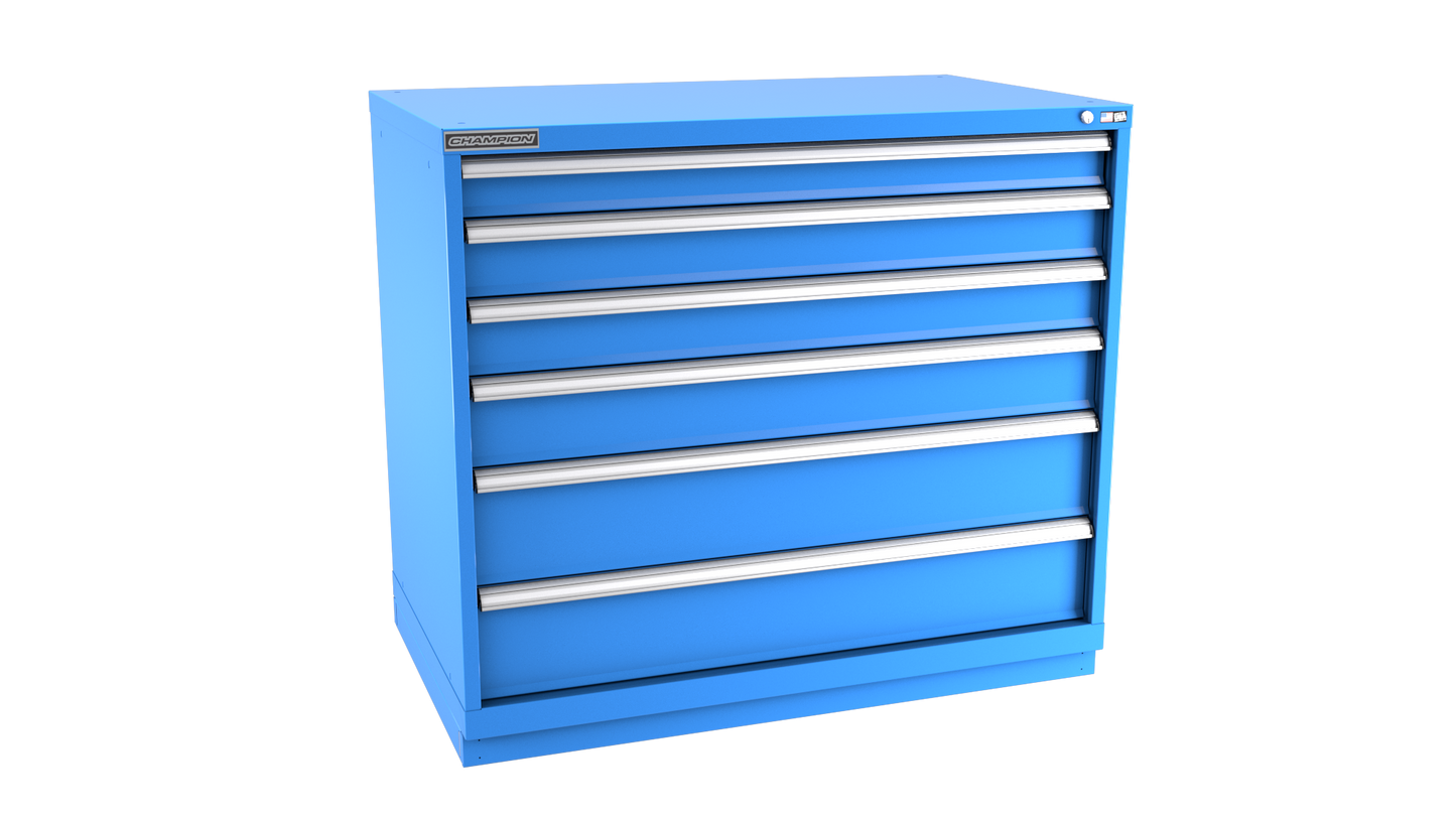 Champion Tool Storage EW1800-0601-ILC-FTB-BB 6-Drawer Standard Depth Modular Cabinet EW0601 | 47"W x 41-3/4"H x 28-1/2"D, Bright Blue