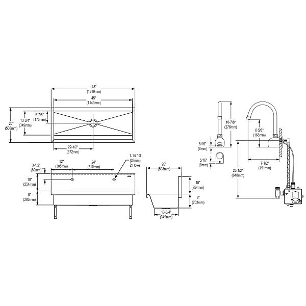 Elkay EWMA4820SACC Stainless Steel 48" x 20" x 8" Wall Hung Multiple Station Hand Wash Sink Kit