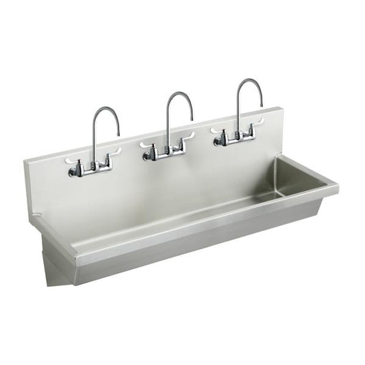 Elkay EWMA6020C Stainless Steel 60" x 20" x 8" Wall Hung Multiple Station Hand Wash Sink Kit