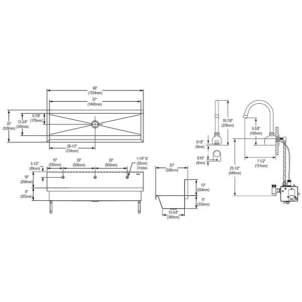 Elkay EWMA6020SACTMC Stainless Steel 60" x 20" x 8" Wall Hung Multiple Station Hand Wash Sink Kit