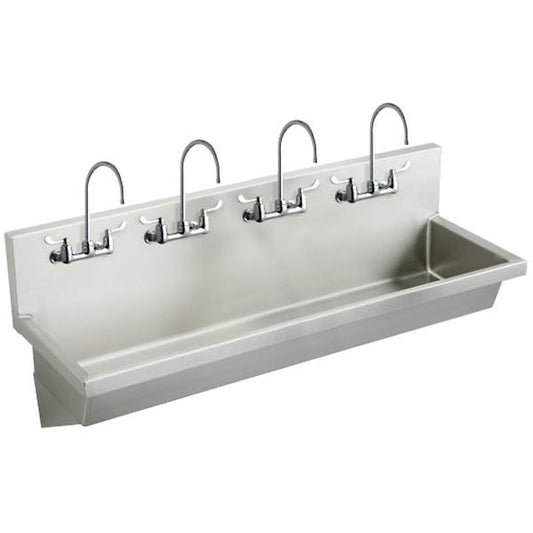 Elkay EWMA9620C Stainless Steel 96" x 20" x 8" Wall Hung Multiple Station Hand Wash Sink Kit