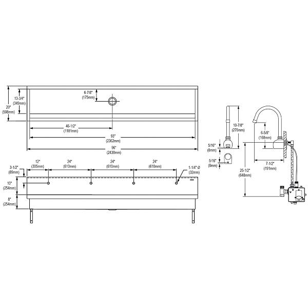 Elkay EWMA9620SACTMC Stainless Steel 96" x 20" x 8" Wall Hung Multiple Station Hand Wash Sink Kit