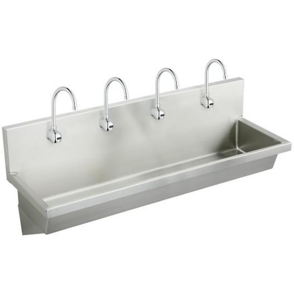 Elkay EWMA9620SACMC Stainless Steel 96" x 20" x 8" Wall Hung Multiple Station Hand Wash Sink Kit