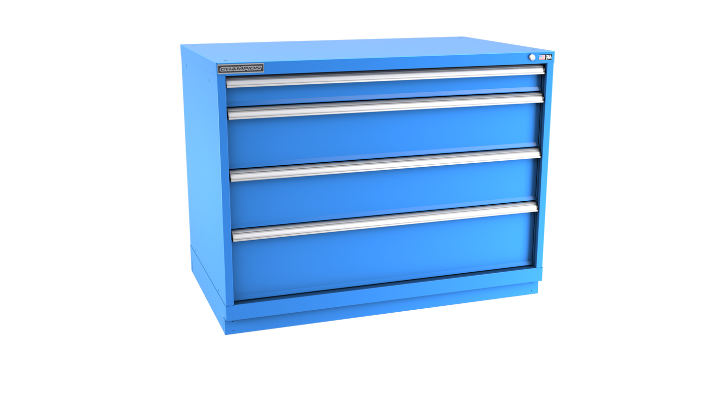 Champion Tool Storage EWS1500-0402-ILC-FTB-BB 4-Drawer Shallow Depth Modular Cabinet EWS0402 | 47"W x 35-7/8"H x 22-1/2"D, Bright Blue