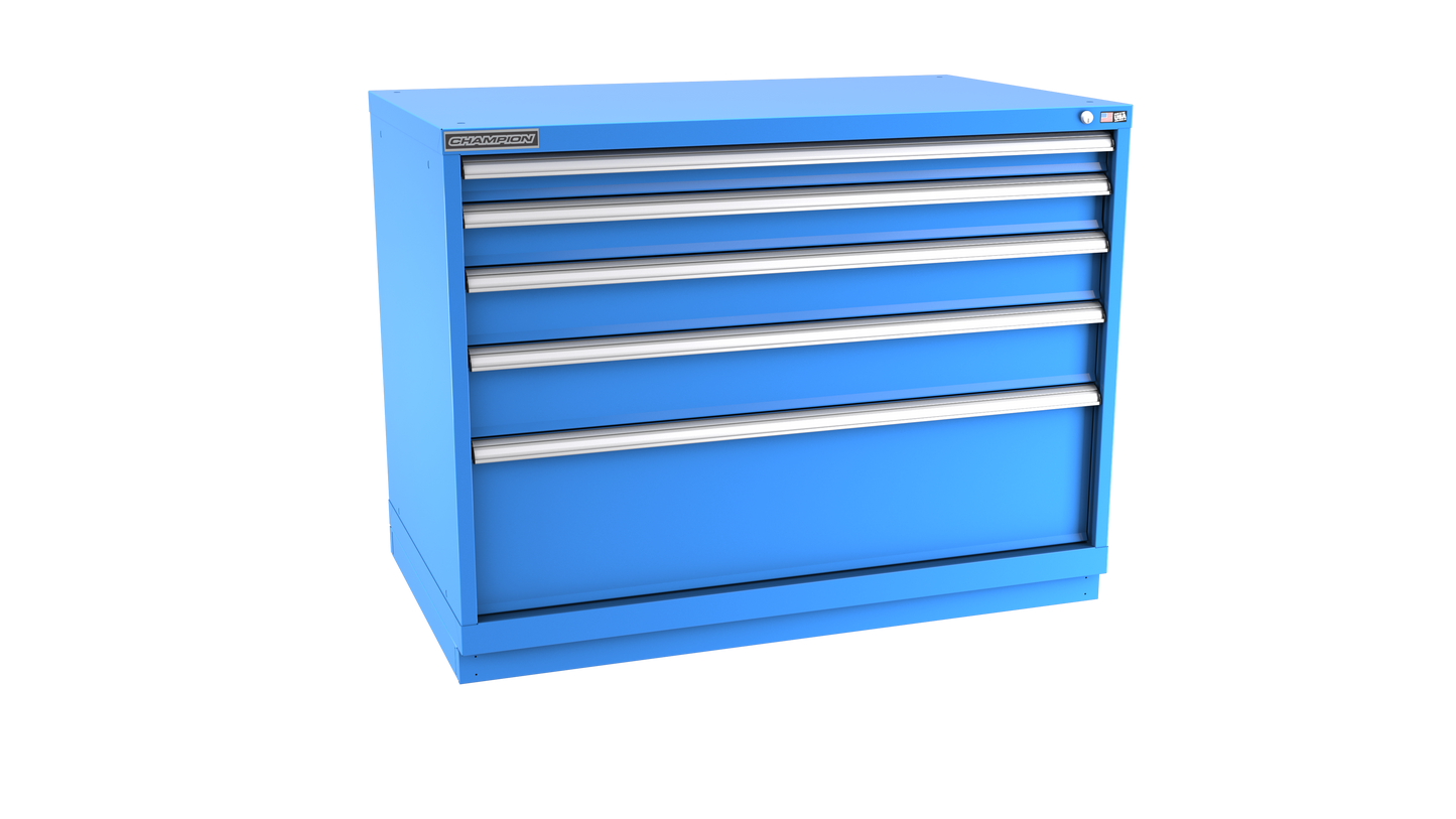 Champion Tool Storage EWS1500-0501-ILC-FTB-BB 5-Drawer Shallow Depth Modular Cabinet EWS0501 | 47"W x 35-7/8"H x 22-1/2"D, Bright Blue
