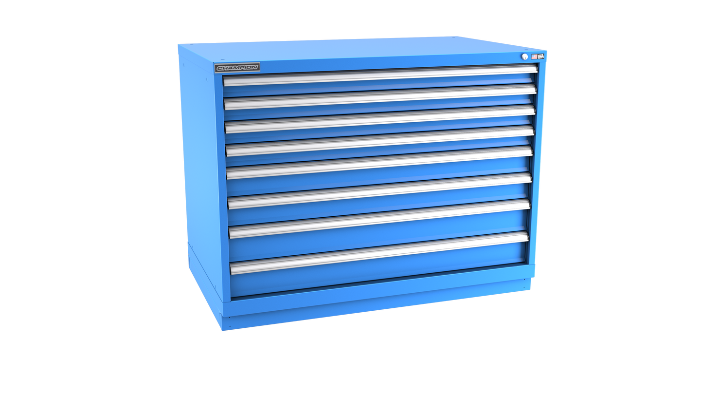 Champion Tool Storage EWS1500-0802-ILC-FTB-BB 8-Drawer Shallow Depth Modular Cabinet EWS0802 | 47"W x 35-7/8"H x 22-1/2"D, Bright Blue